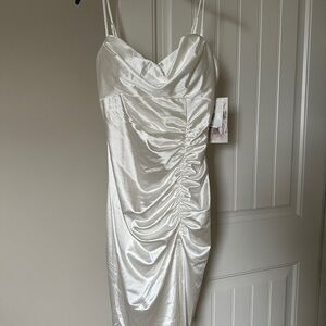 Honey and Rosie Ivory Satin Midi Dress